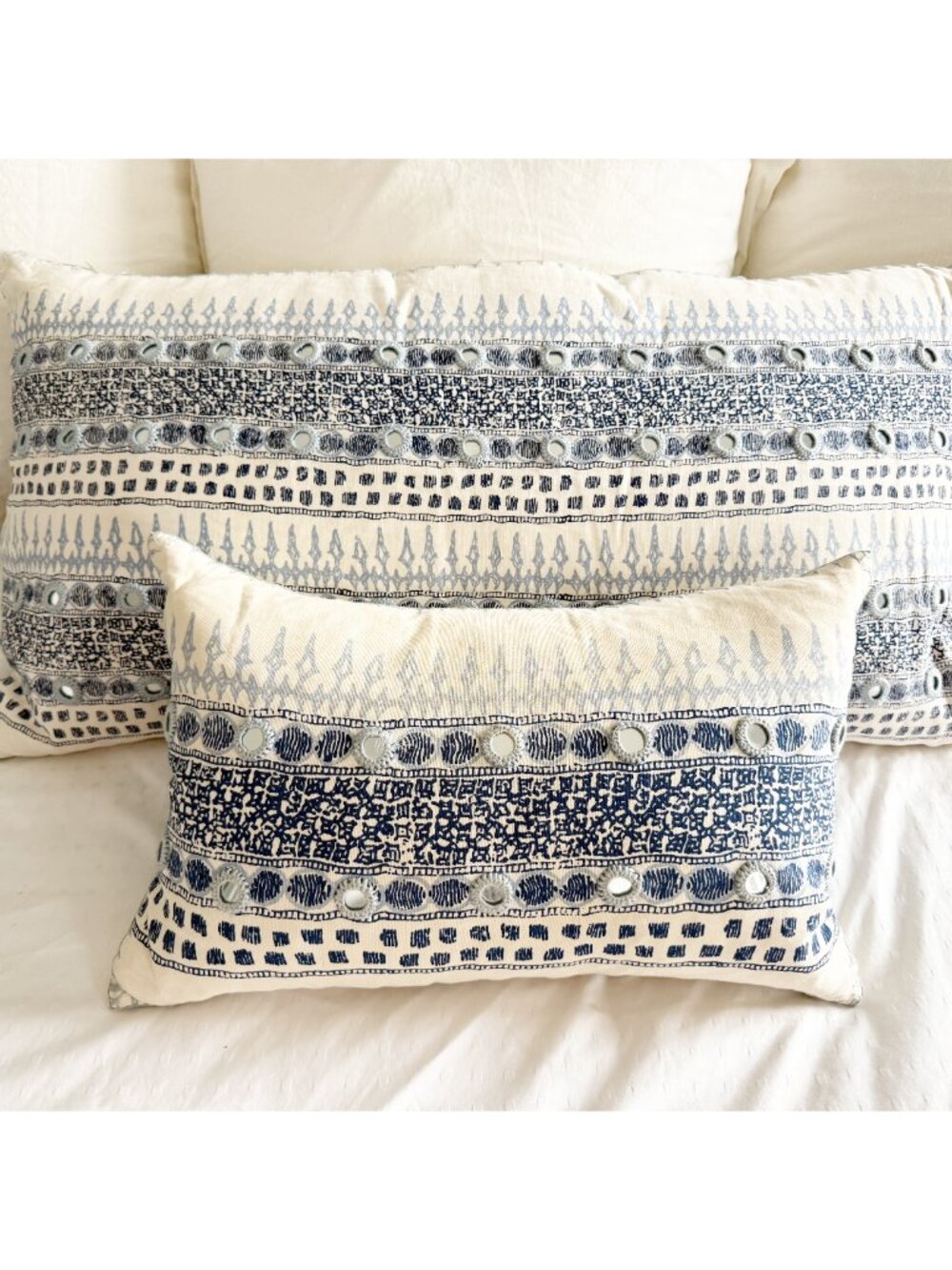 John Robshaw Blue Primrose Bolster Accent Pillow Pair Linen